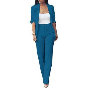 2 Piece Blazer Sets Open Front Blazers and Slim Fit Pants Suits Set For Women